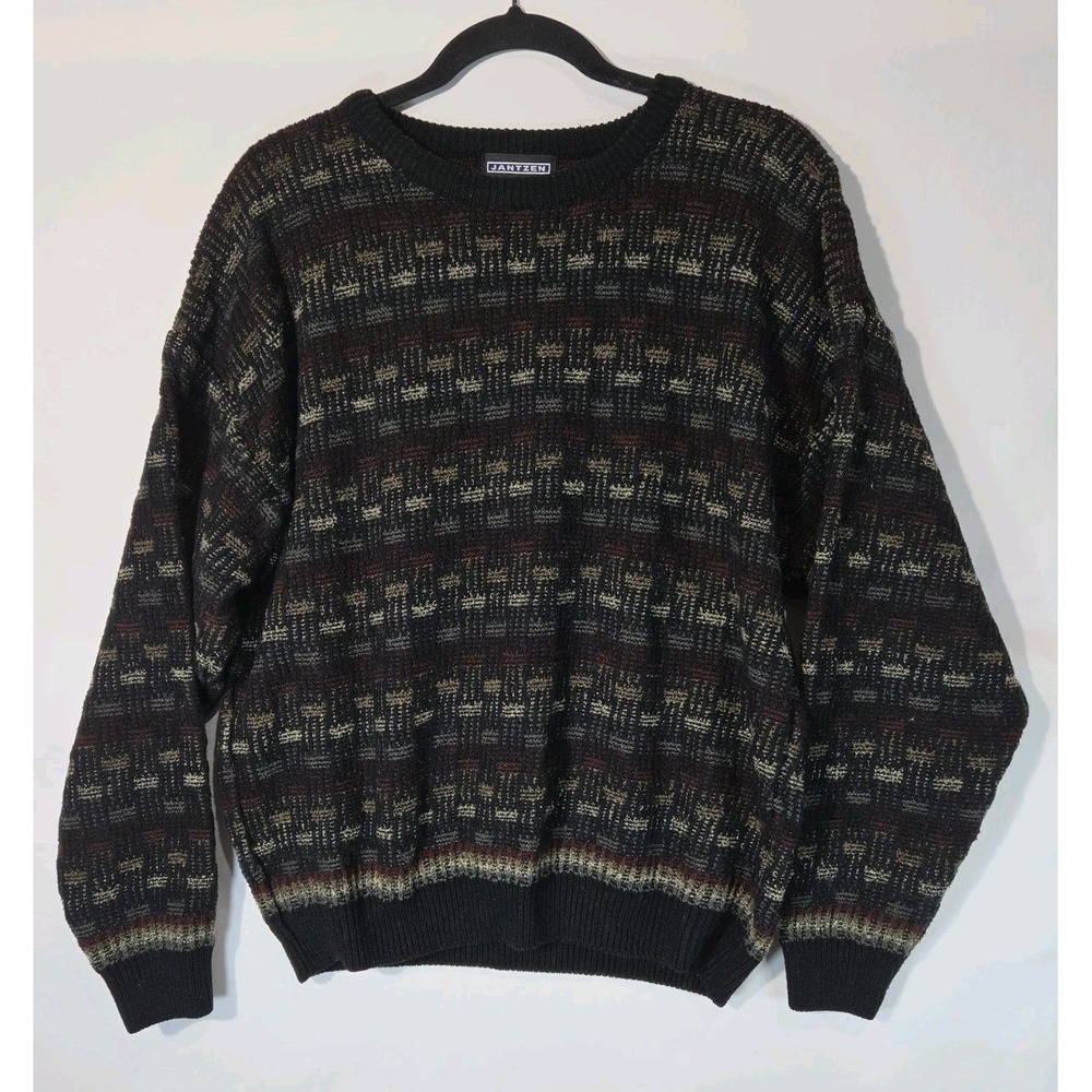 Vtg Jantzen Crewneck Geometric Sweater Mens XL "Coogi Style" Grandpa Knit